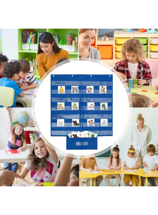 LAMAY Standard Pocket Chart for Classroom, Clear 7 Pockets Words Chart with Extra Zip Pocket for School Home Office Fits Standard, Word Cards, Calendar, Visual Schedule (Blue) - Image 5